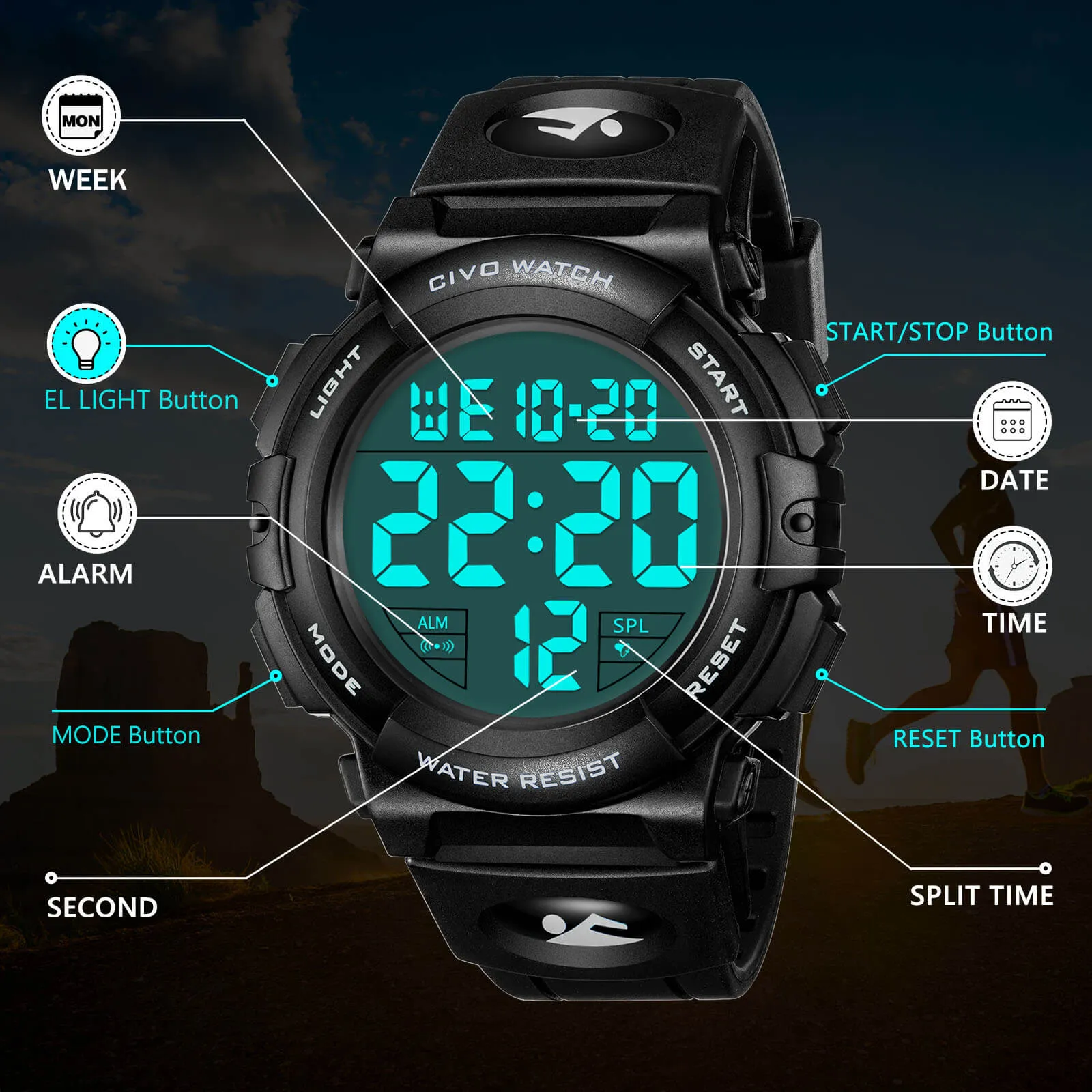 1258C | Quartz Digital Men Watch | Rubber Band