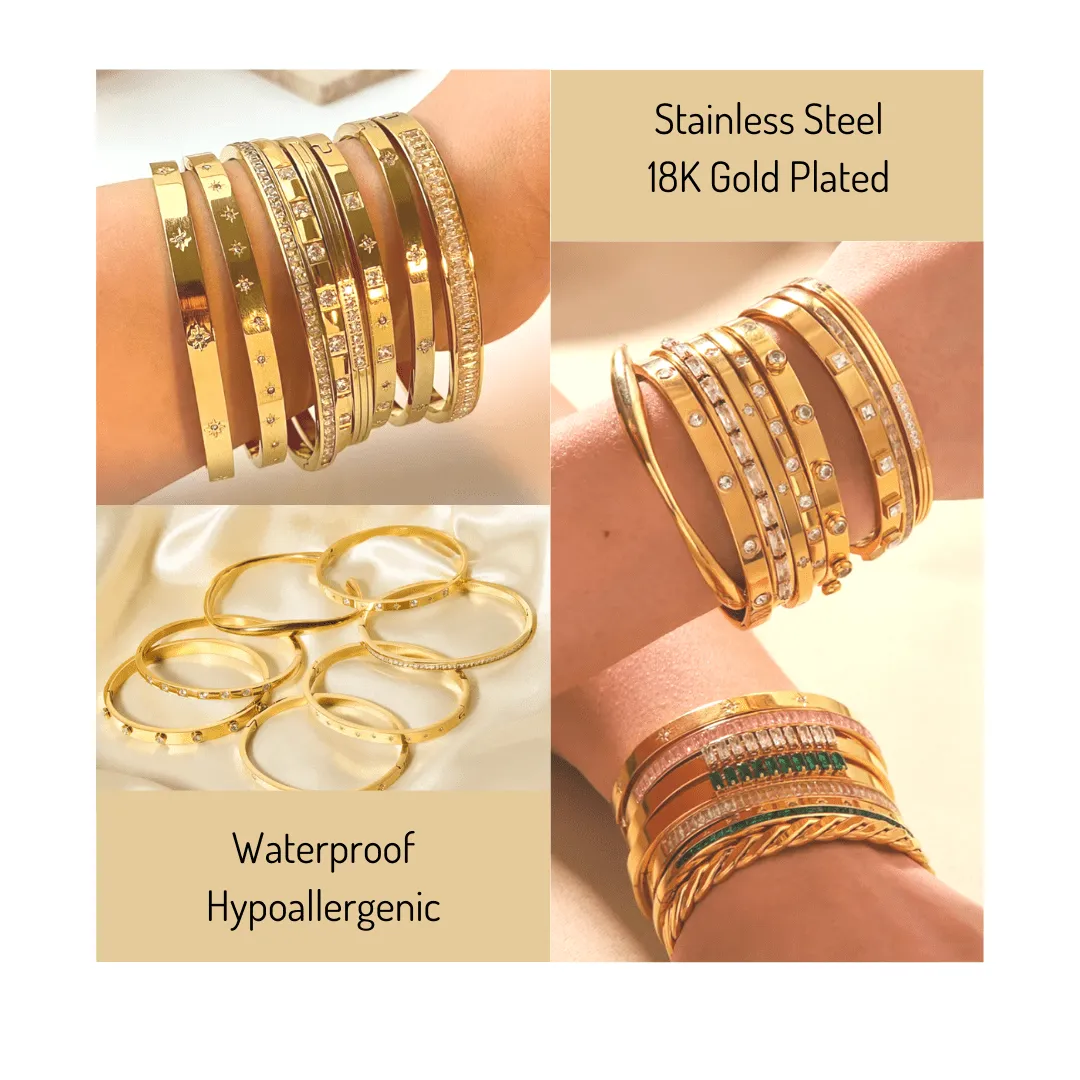18K Gold Hinged Bracelet - Yellow | Waterproof Tarnish Free Gold Bracelet