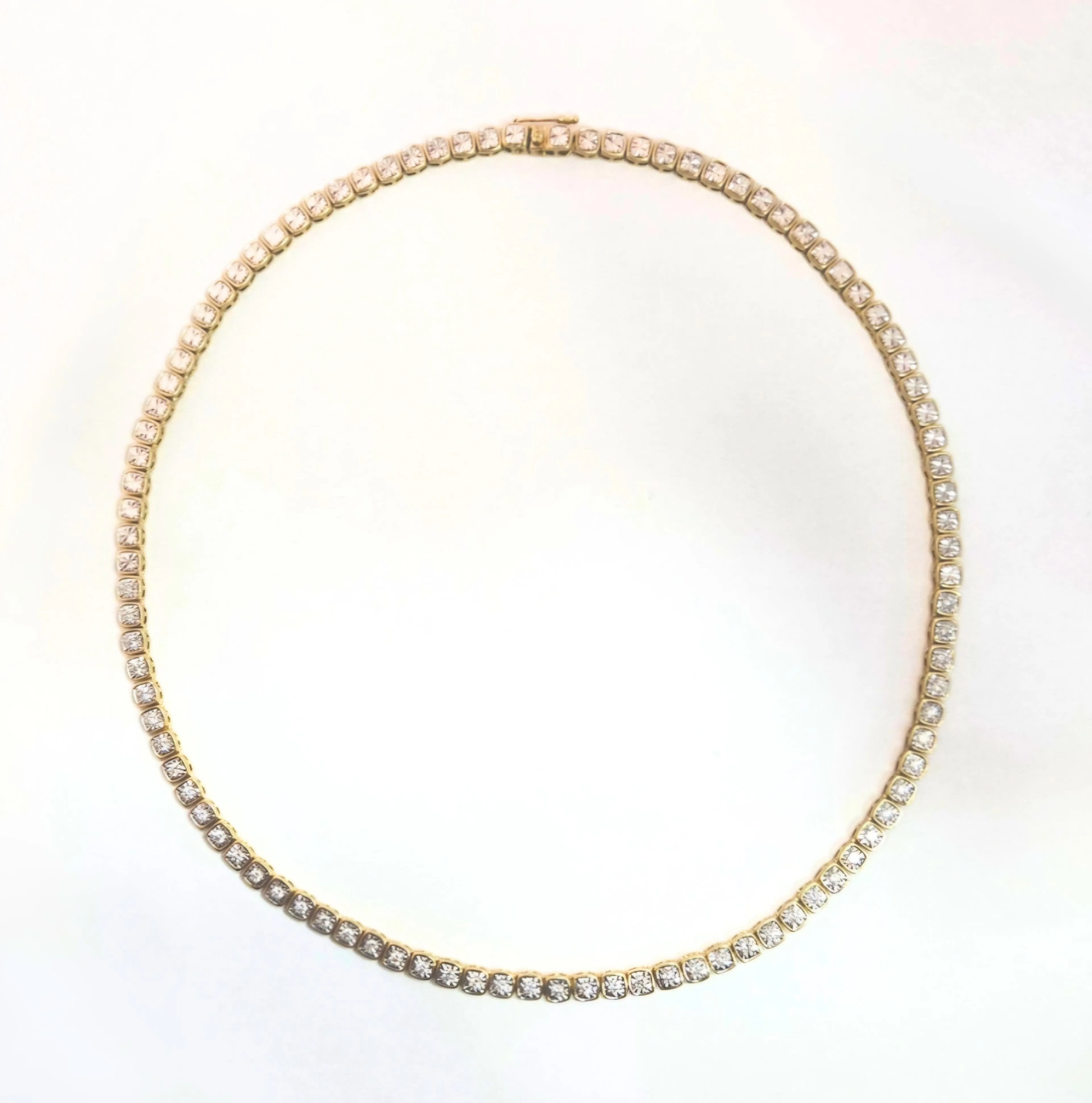 18K Yellow Gold Cushion-Shaped Diamond Illusion Bezel Set Tennis Necklace ASC5608