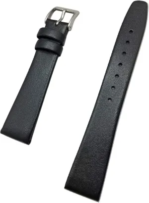 18mm Black Genuine Calf Leather Watchband | Flat, Elegant Replacement Watchstrap that brings New Life to Any Watch (Mens Standard Length)