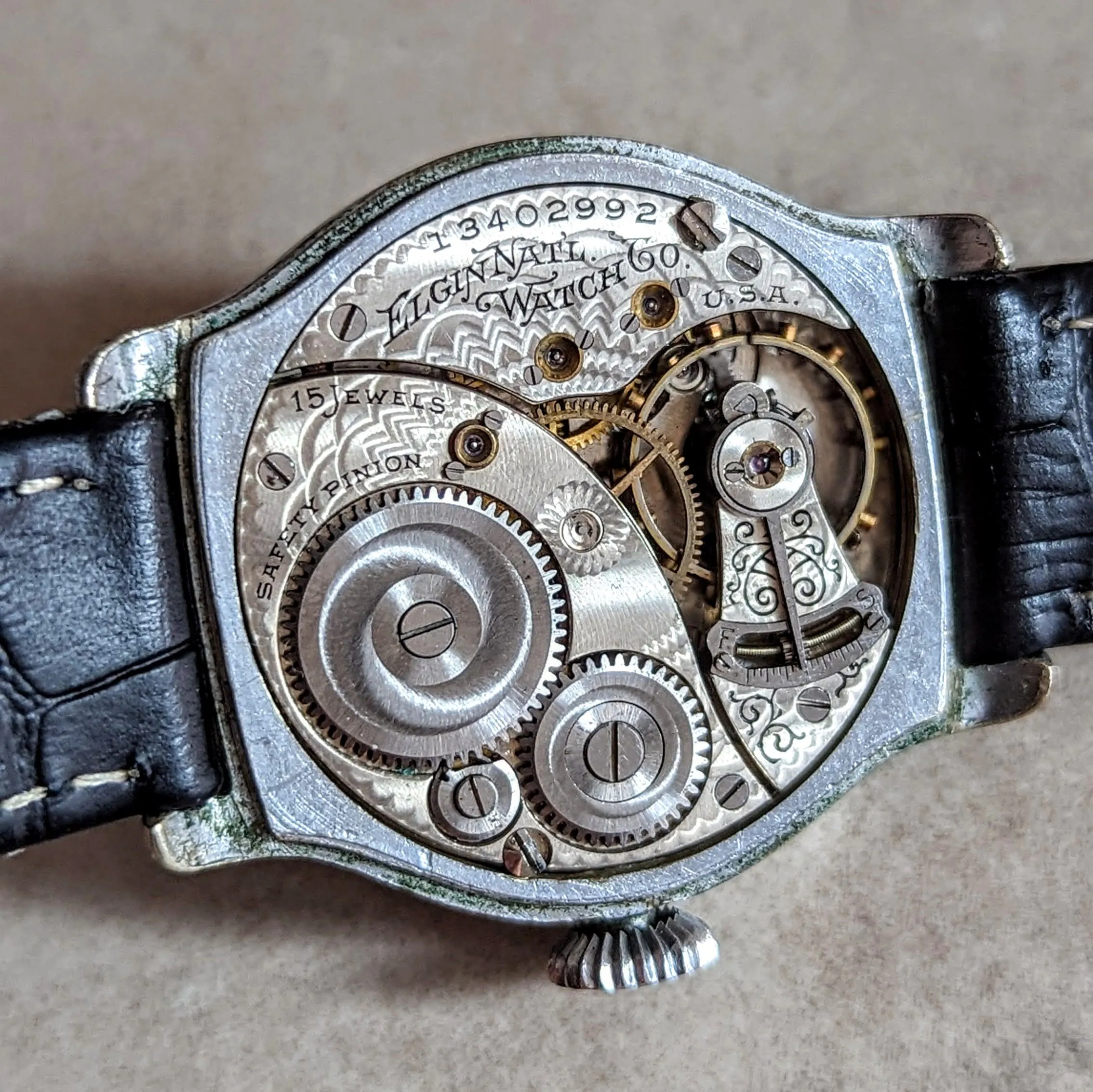 1908 ELGIN Transitional Wristwatch 15J Grade 355 U.S.A. Art Deco Watch