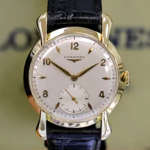 1949 LONGINES Wristwatch Ref. 5950 ALL 18K Solid GOLD 17 Jewels Fancy Lugs Watch