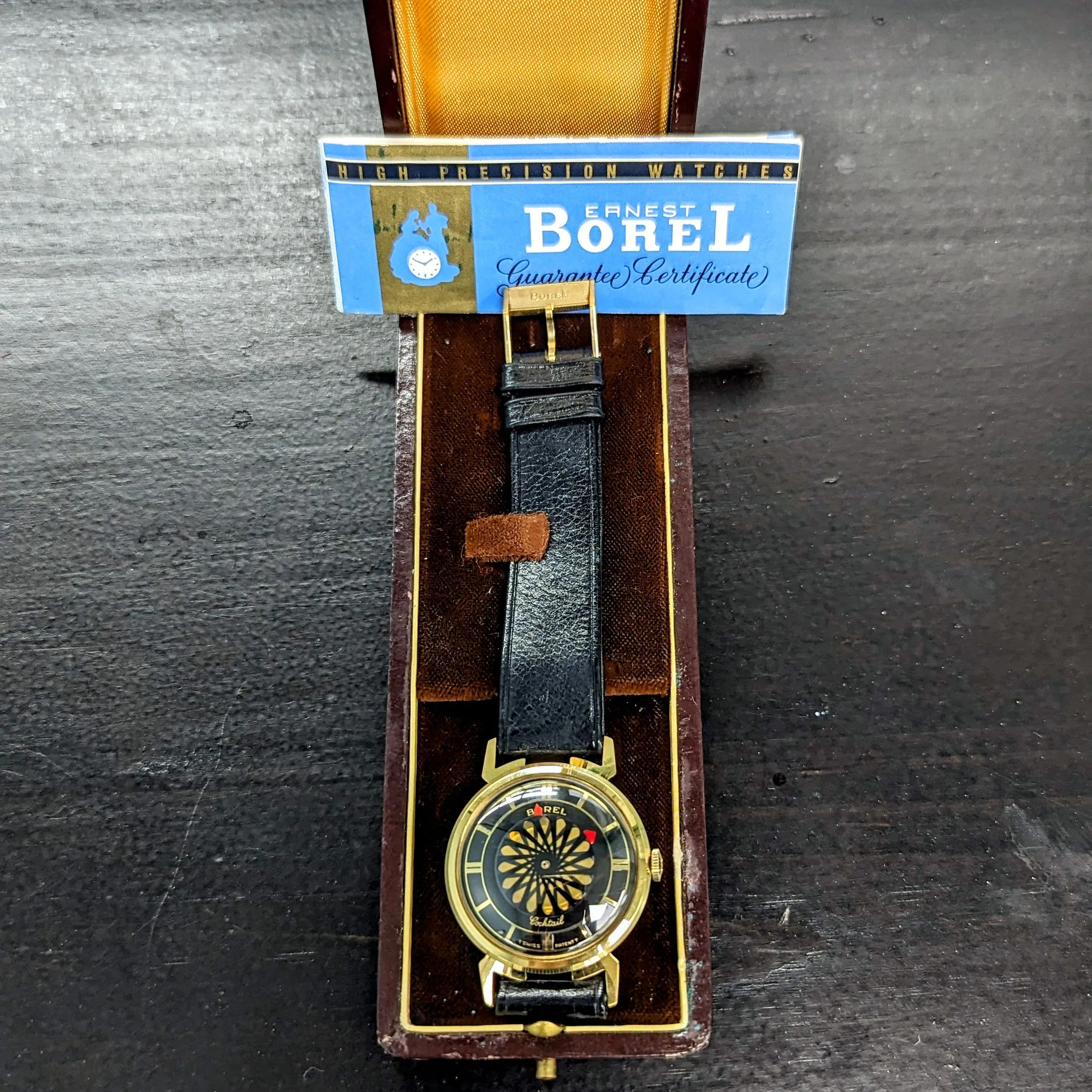 1960s ERNEST BOREL Men's Cocktail Watch Kaleidoscope Dial 32mm Swiss Wristwatch - ALL ORIGINAL!