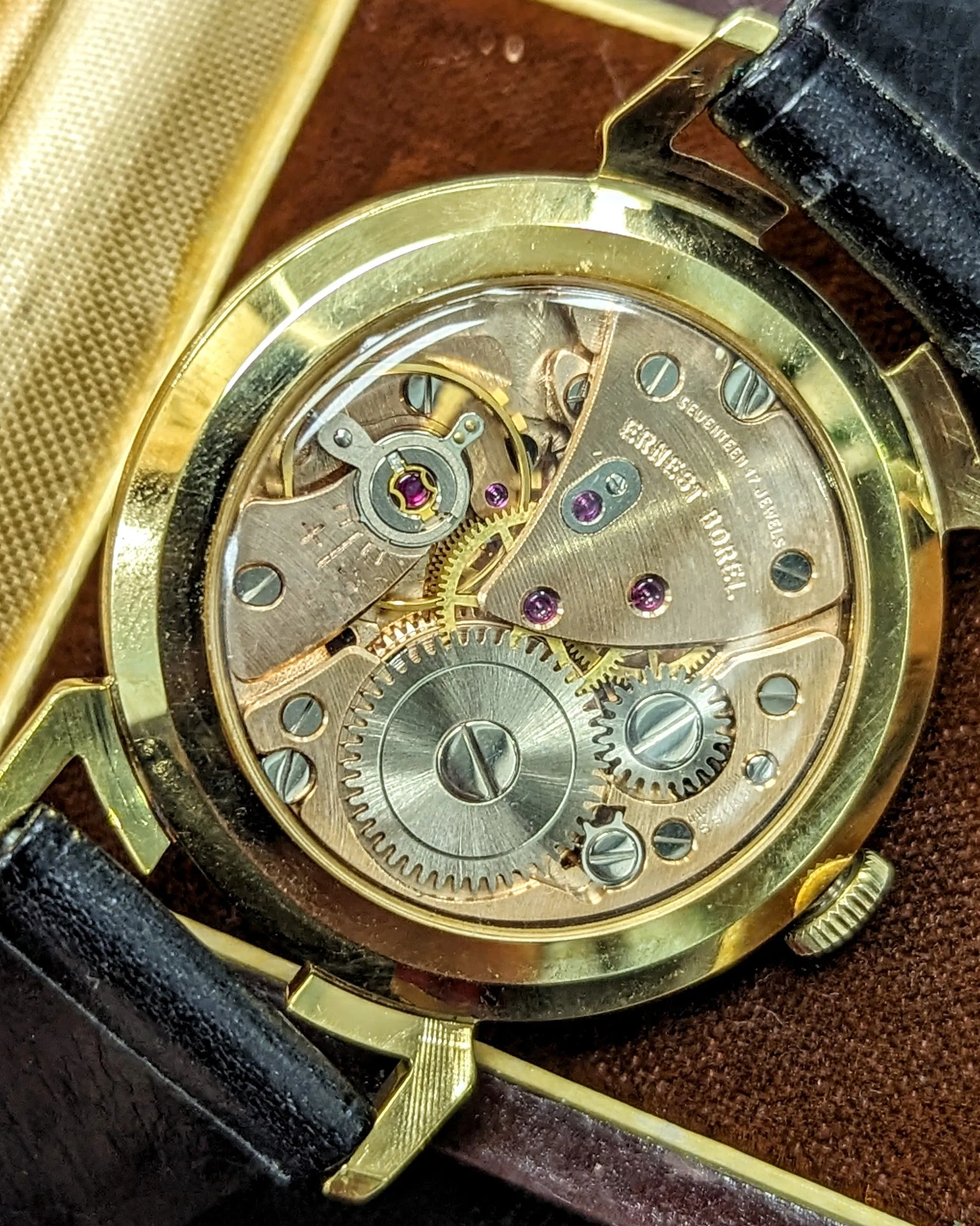 1960s ERNEST BOREL Men's Cocktail Watch Kaleidoscope Dial 32mm Swiss Wristwatch - ALL ORIGINAL!