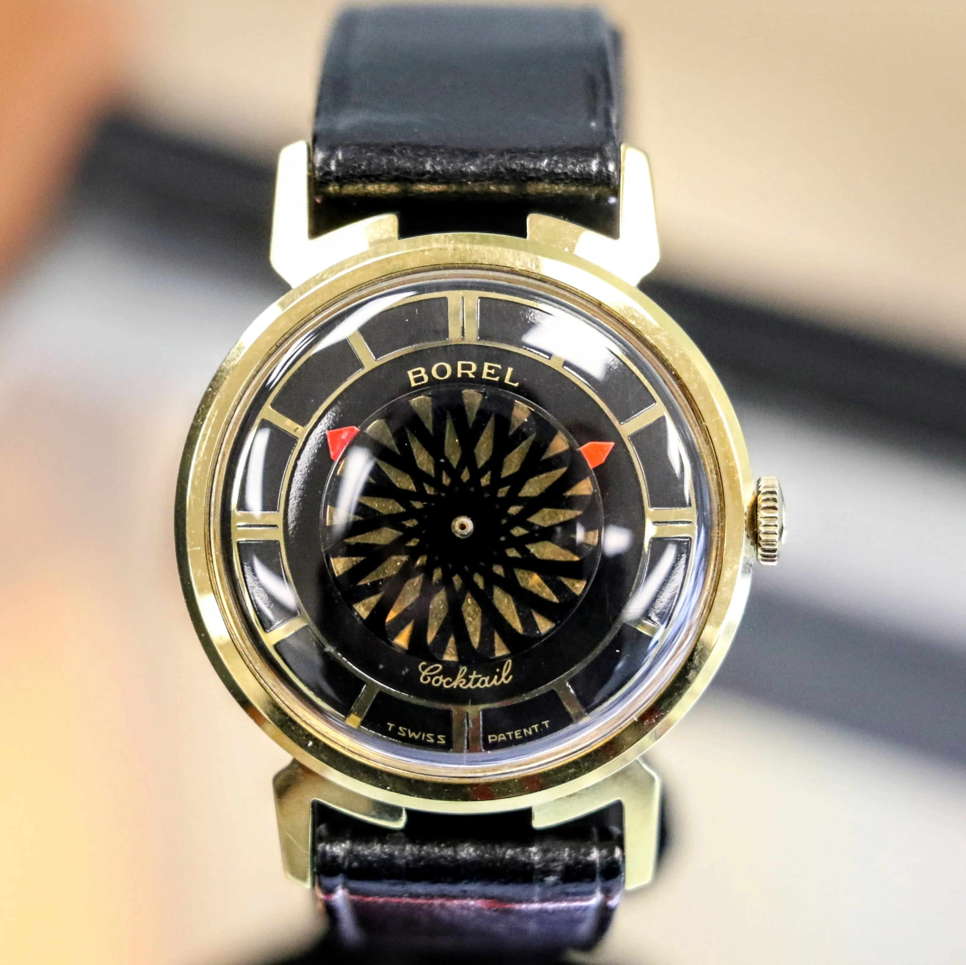 1960s ERNEST BOREL Men's Cocktail Watch Kaleidoscope Dial 32mm Swiss Wristwatch - ALL ORIGINAL!
