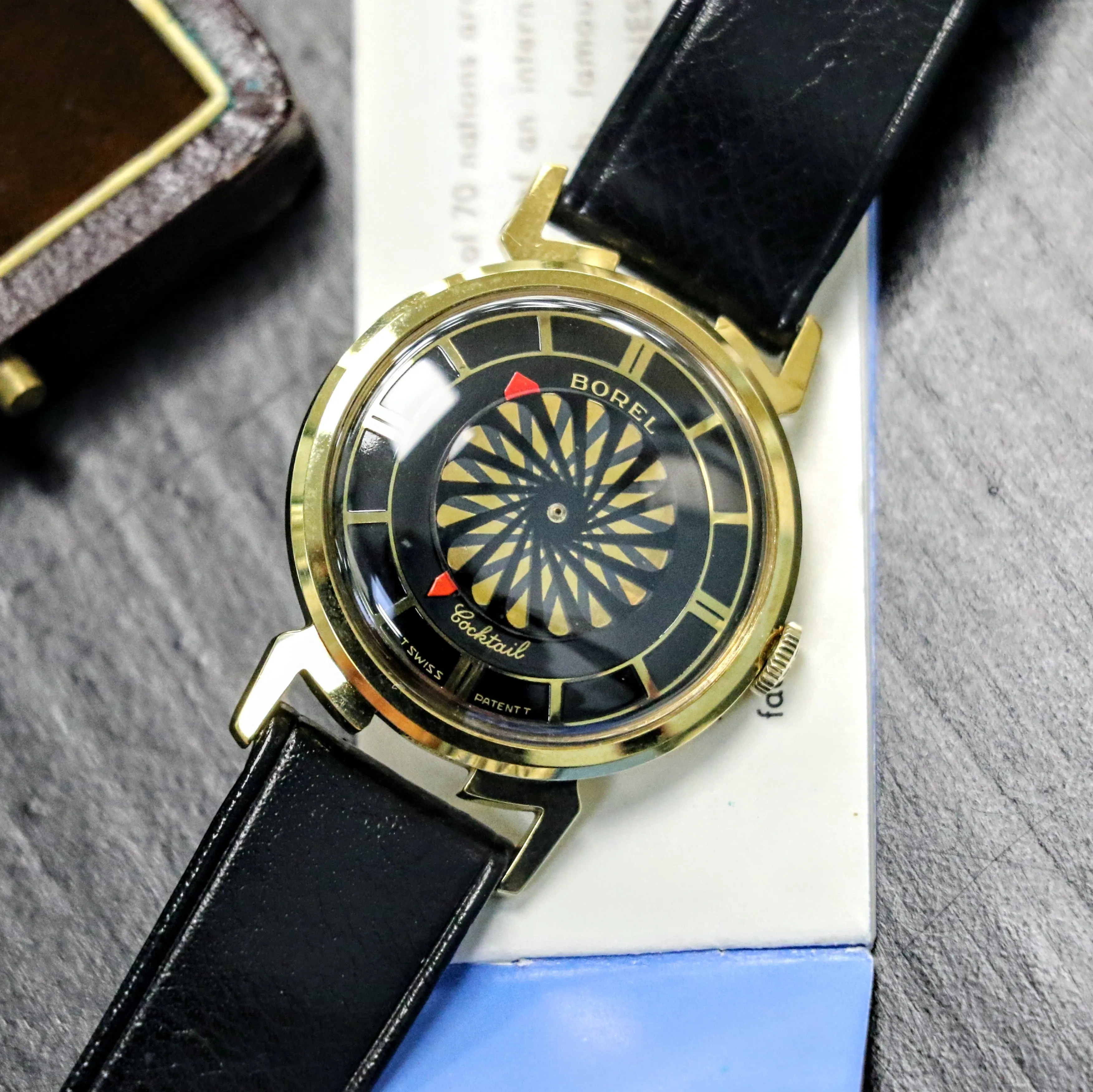 1960s ERNEST BOREL Men's Cocktail Watch Kaleidoscope Dial 32mm Swiss Wristwatch - ALL ORIGINAL!