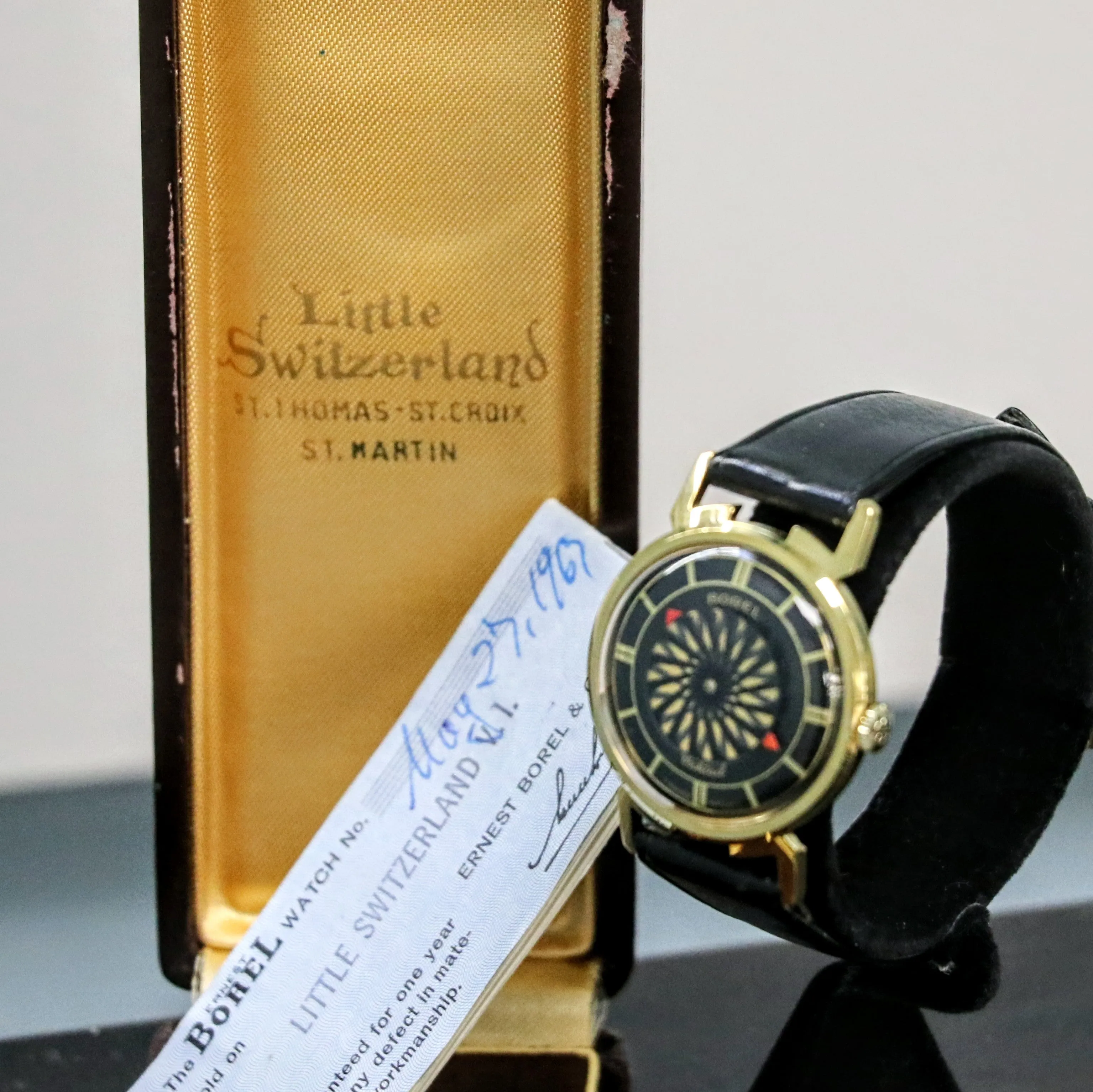1960s ERNEST BOREL Men's Cocktail Watch Kaleidoscope Dial 32mm Swiss Wristwatch - ALL ORIGINAL!