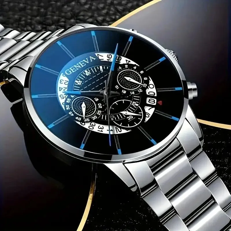 2-Piece Set: Exquisite Men's Quartz Timepieces And Fashionable Stainless Steel Watch Chains