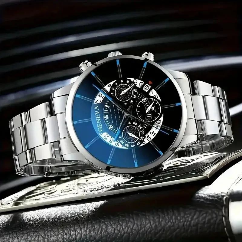 2-Piece Set: Exquisite Men's Quartz Timepieces And Fashionable Stainless Steel Watch Chains