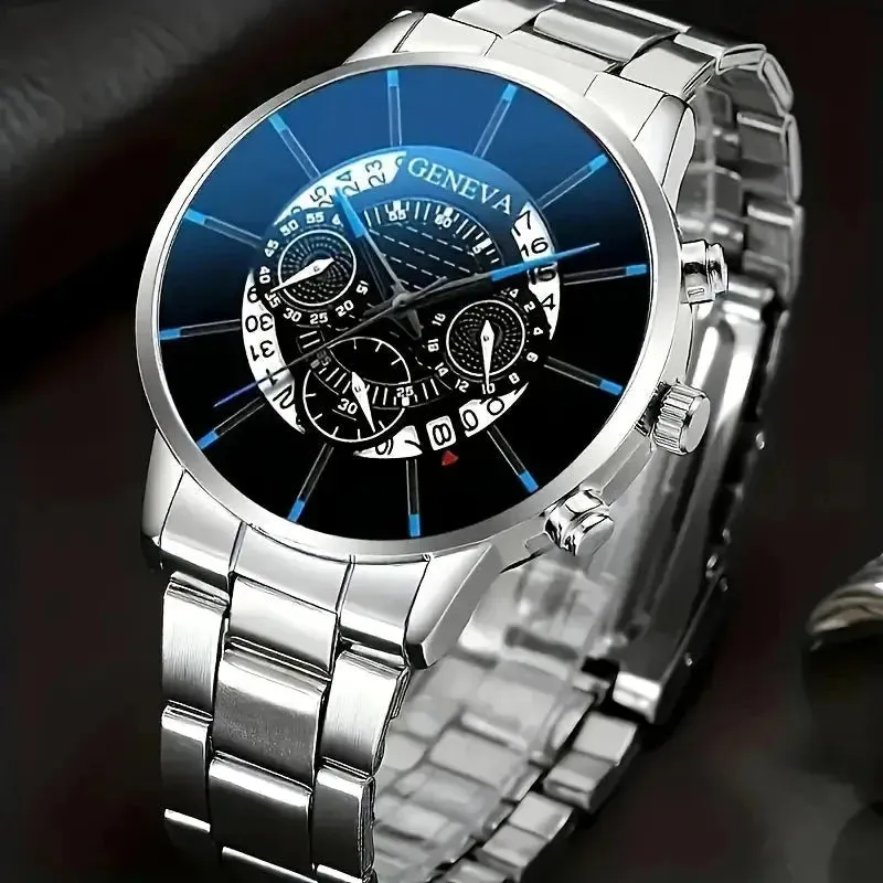 2-Piece Set: Exquisite Men's Quartz Timepieces And Fashionable Stainless Steel Watch Chains