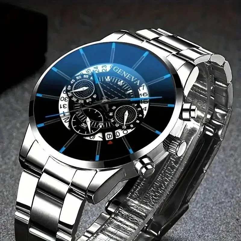 2-Piece Set: Exquisite Men's Quartz Timepieces And Fashionable Stainless Steel Watch Chains