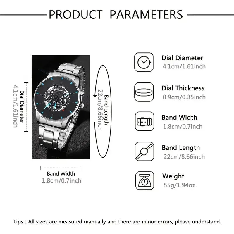 2-Piece Set: Exquisite Men's Quartz Timepieces And Fashionable Stainless Steel Watch Chains