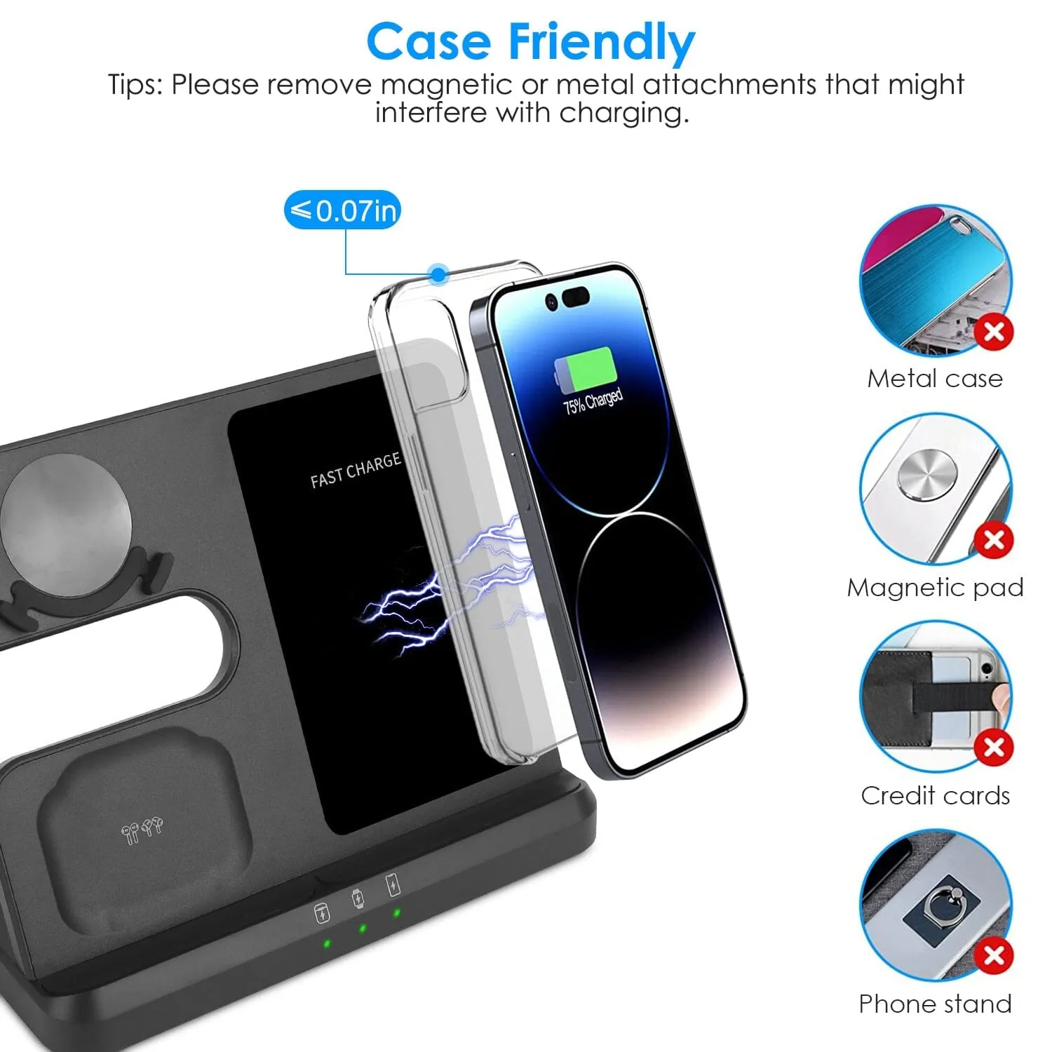 3-in-1 Fast Wireless Charger for Qi-enable Phones, Earphones and Watches