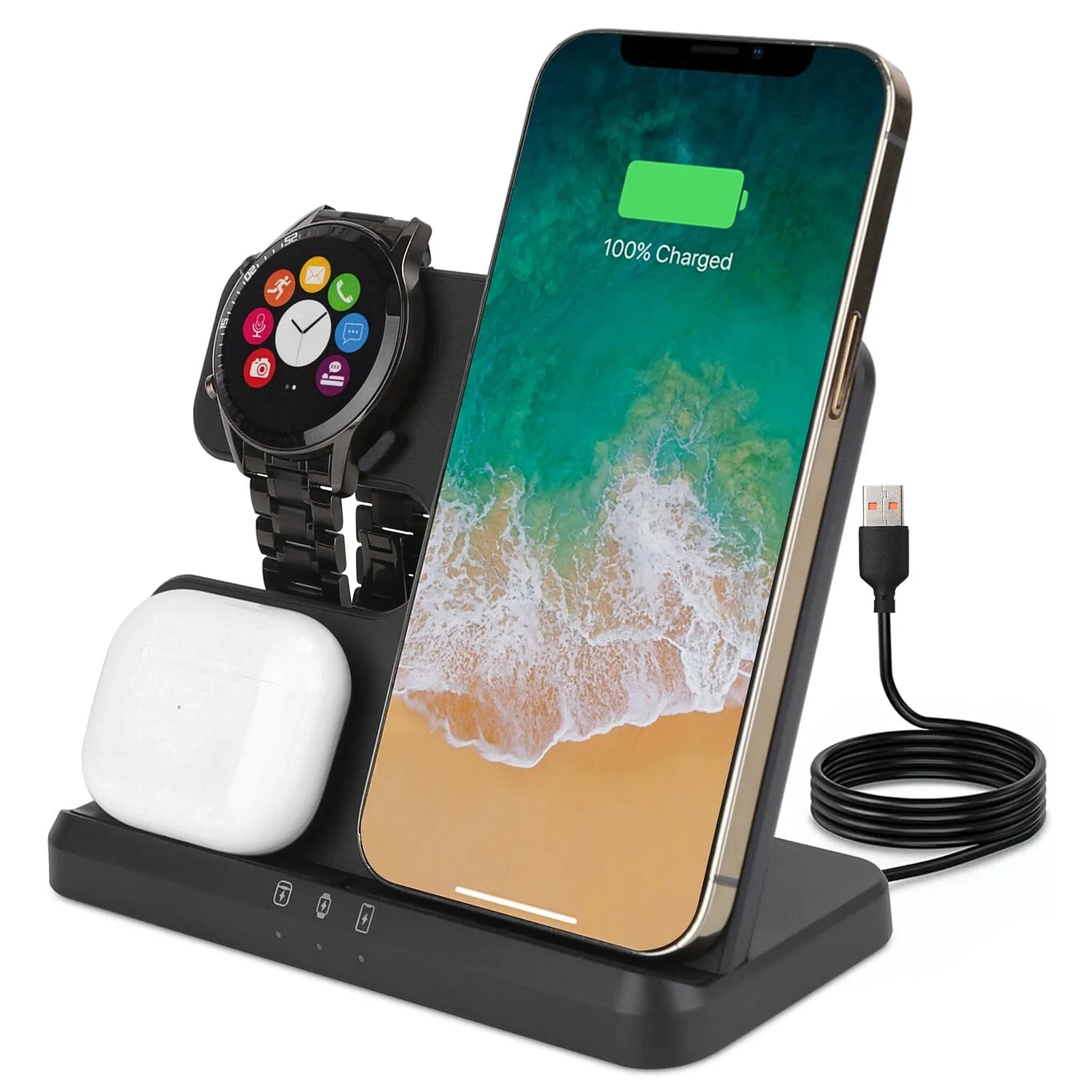 3-in-1 Fast Wireless Charger for Qi-enable Phones, Earphones and Watches