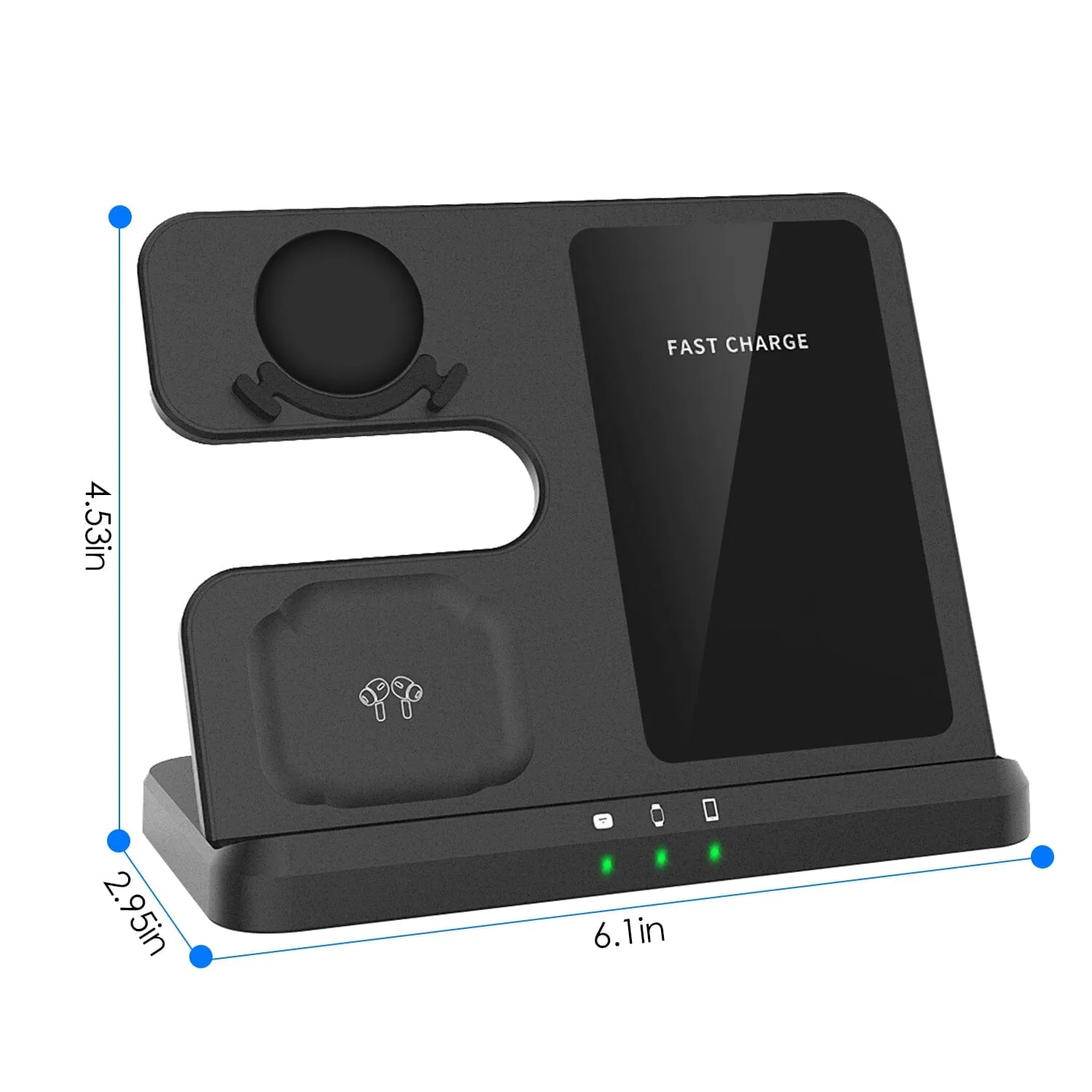 3-in-1 Fast Wireless Charger for Qi-enable Phones, Earphones and Watches