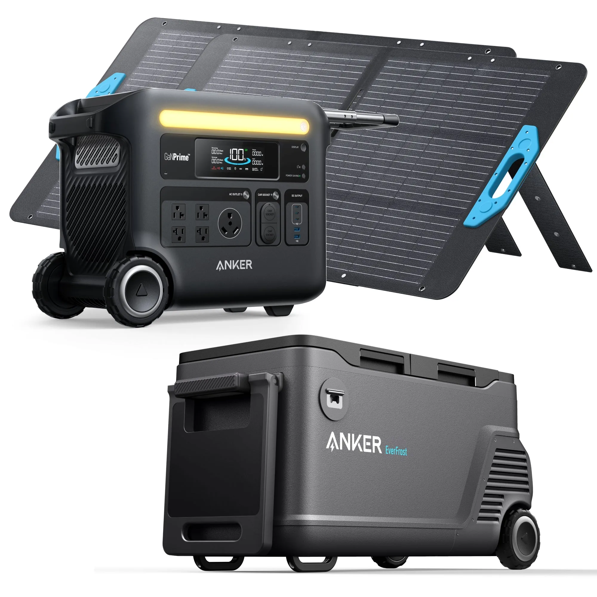 Anker SOLIX EverFrost Powered Cooler 50   F2600   (2) PS100 Solar Panels