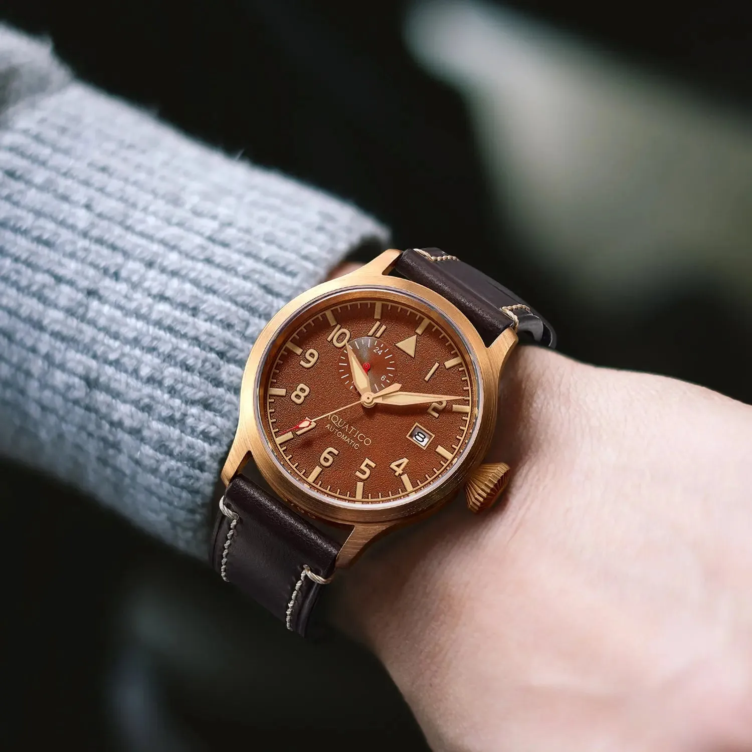 Aquatico Big Pilot 43mm Bronze Brown Dial Watch