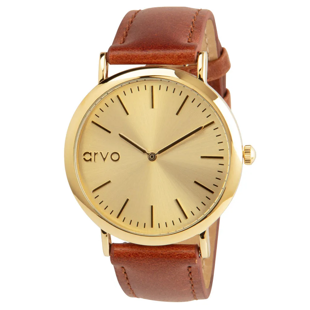 Arvo Gold Time Sawyer Watch - Brown Leather
