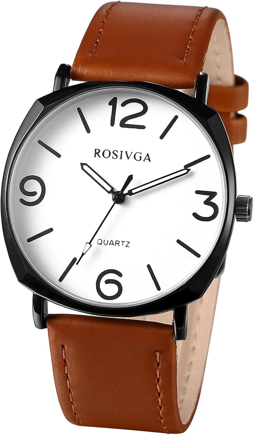 Avaner Men's Leather Strap Watches: Easy Reader Big Face Analog Quartz Large Dial Wrist Watches