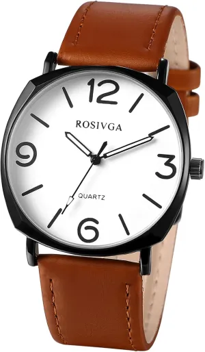 Avaner Men's Leather Strap Watches: Easy Reader Big Face Analog Quartz Large Dial Wrist Watches