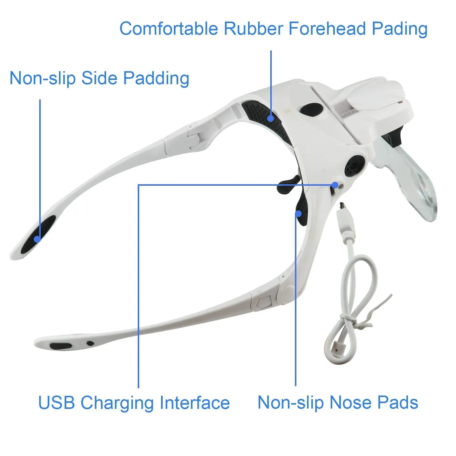 Beileshi LED Head Magnifer, Head-Mounted Magnifying Glass with 2 LED, 5 Lenses USB Charging Headband Magnifier for Closeup, Reading, Repair, Hobbies