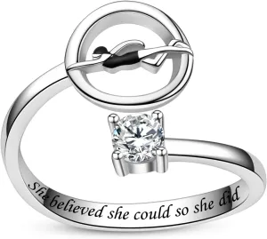 BEILIN Swimming Rings- 925 Sterling Silver Swimming Adjustable Ring Swimming Athletes Swimming Coach for Teens