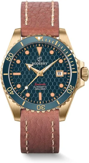 BODERRY Original Japanese Automatic Dive Watches for Men,Bronze Case with Sapphire Crystal -100M Waterproof Mens Mechanical Wrist Watches with Rotating Bezel & Screw Down Crown