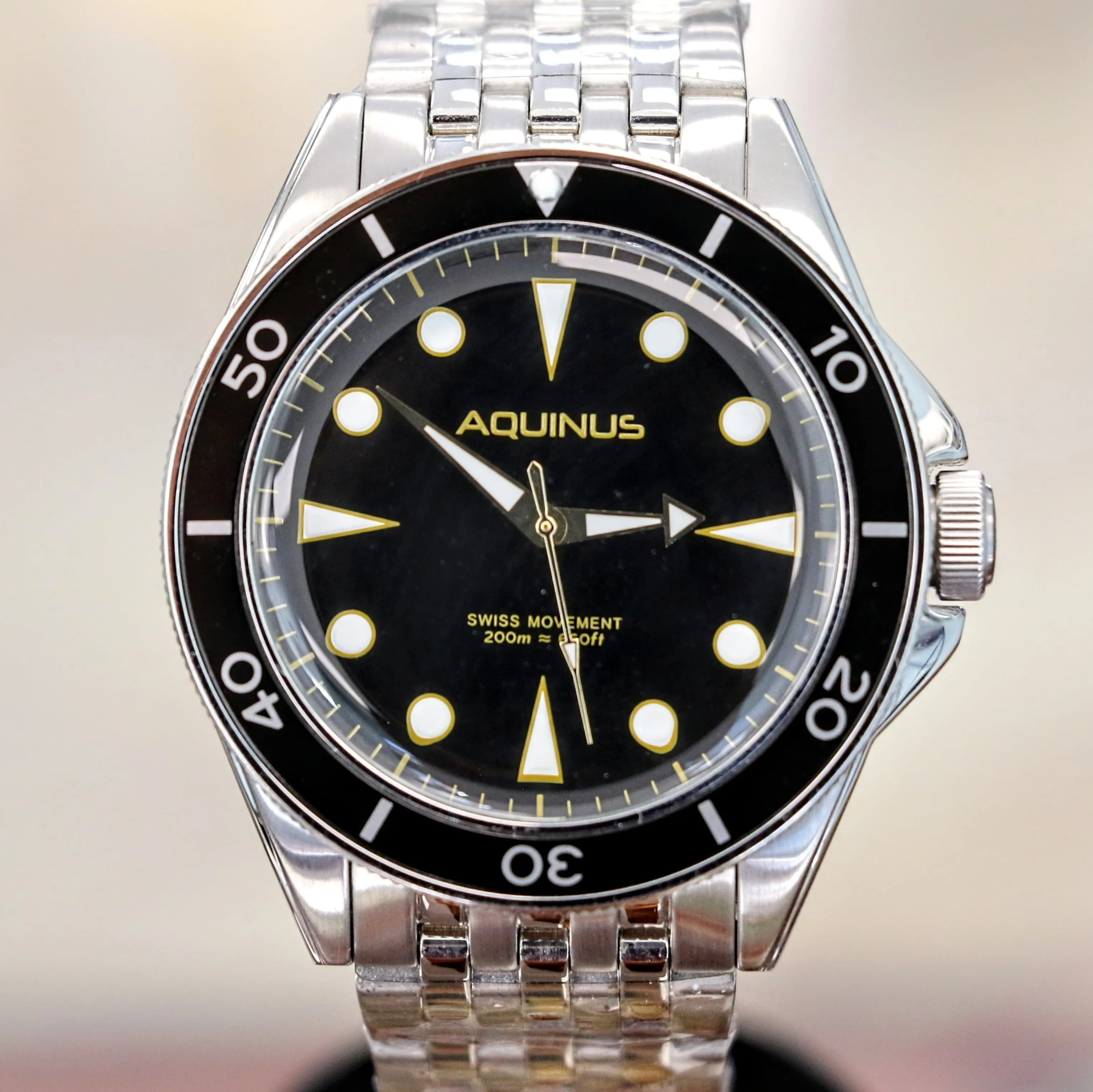 Brand-New! AQUINUS Marellio Dive Watch 200m Ref. ASSQR7BSBR001 Swiss Made Wristwatch ALL S.S.