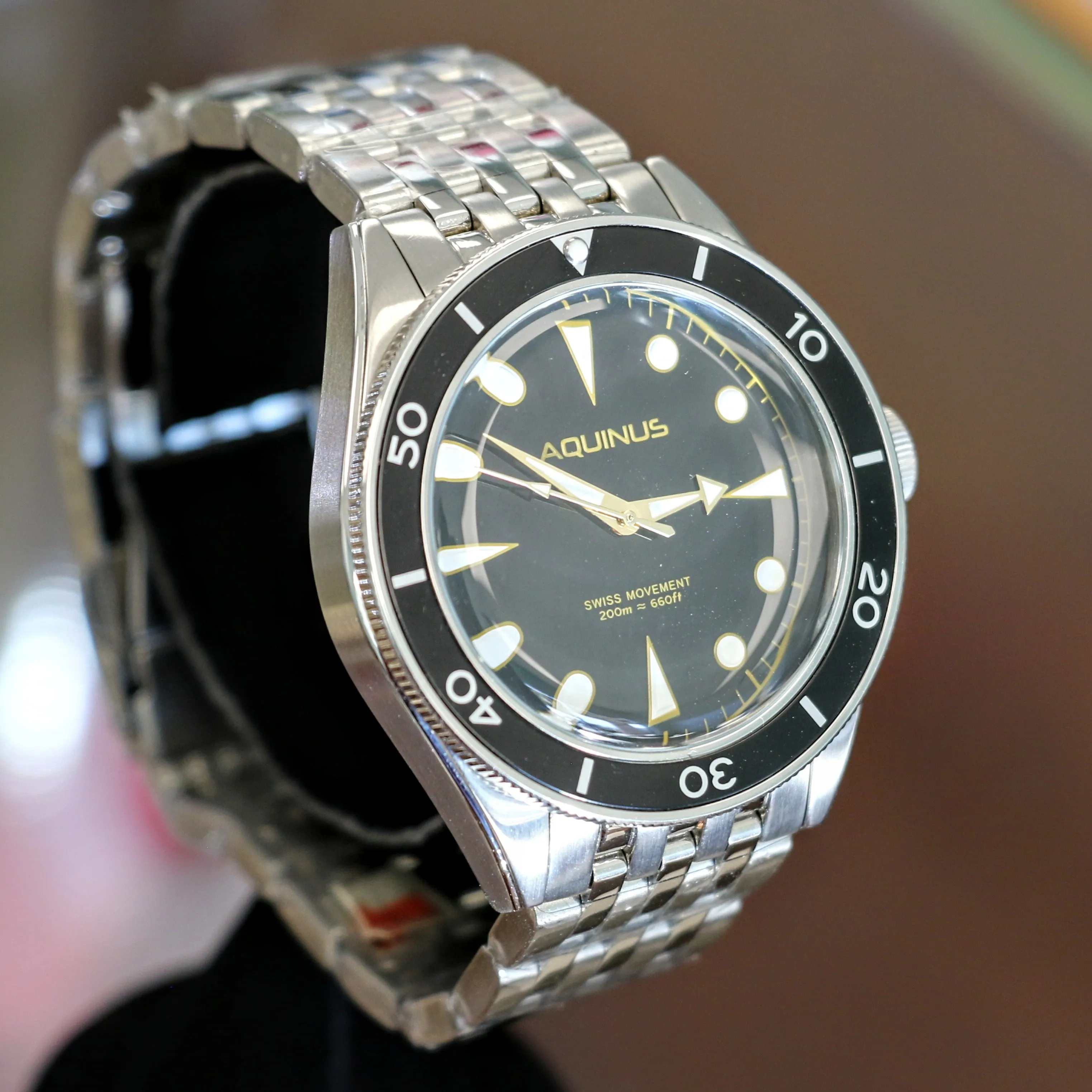 Brand-New! AQUINUS Marellio Dive Watch 200m Ref. ASSQR7BSBR001 Swiss Made Wristwatch ALL S.S.