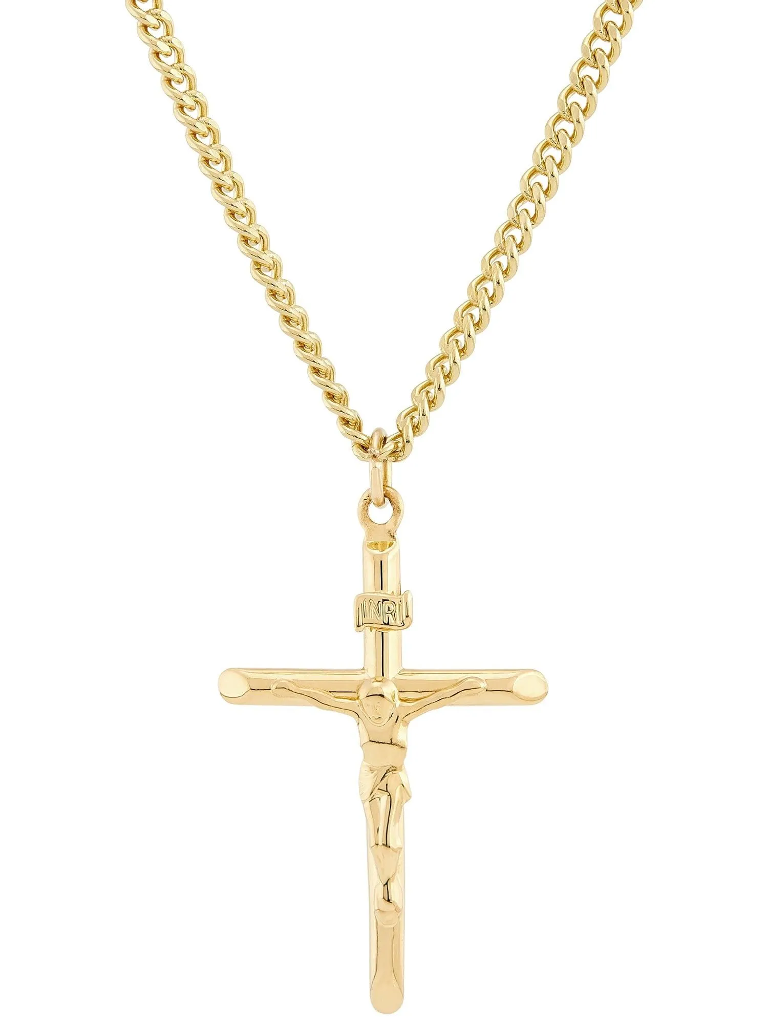 Brilliance Fine Jewelry Gold Filled Crucifix Cross on Stainless Steel Necklace,24"
