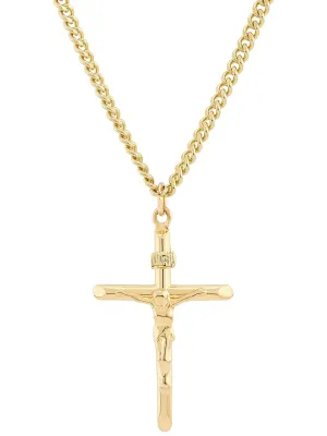 Brilliance Fine Jewelry Gold Filled Crucifix Cross on Stainless Steel Necklace,24"