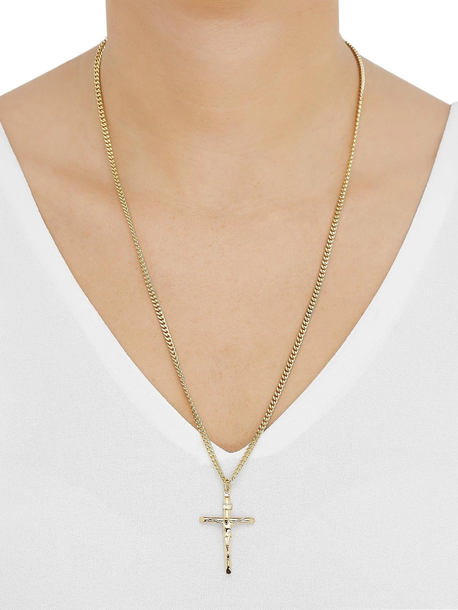 Brilliance Fine Jewelry Gold Filled Crucifix Cross on Stainless Steel Necklace,24"