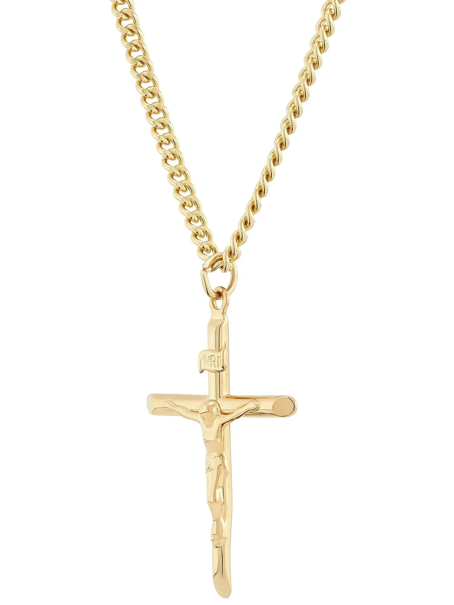 Brilliance Fine Jewelry Gold Filled Crucifix Cross on Stainless Steel Necklace,24"
