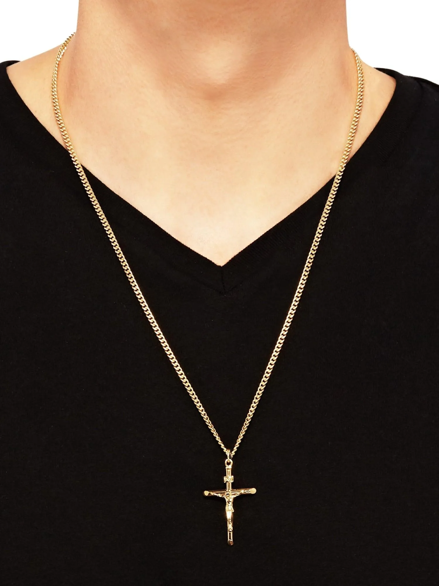 Brilliance Fine Jewelry Gold Filled Crucifix Cross on Stainless Steel Necklace,24"