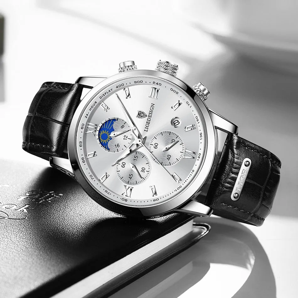 Business Men's Leather Waterproof Watch