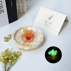 Ceramic Jewelry Dish with Glow-in-the-Dark Coral, Ring Dish Tray for Ring, Earrings, Necklaces, Coral Jewelry Plate Organizer with Greeting Card, Decorative Trinket Dish for Bedroom, Vanity, Bathroom