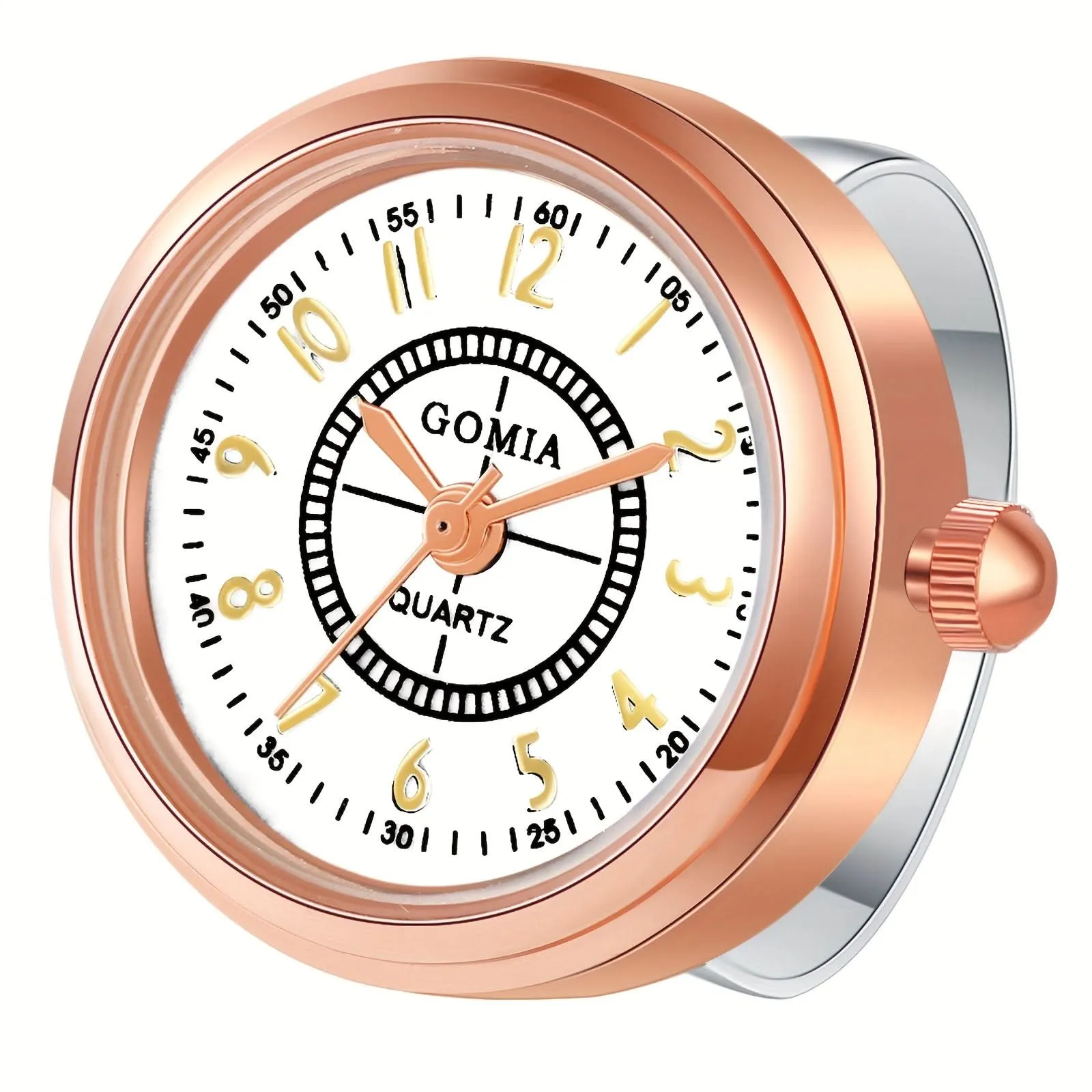 Chic Stainless Steel Quartz Ring Watch – Adjustable, Roman Numerals, Women’s Sports Style