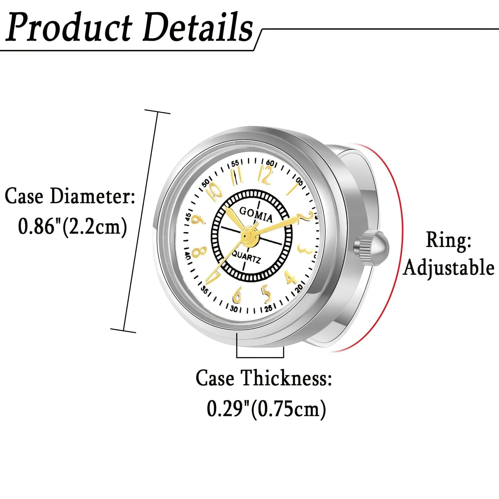 Chic Stainless Steel Quartz Ring Watch – Adjustable, Roman Numerals, Women’s Sports Style