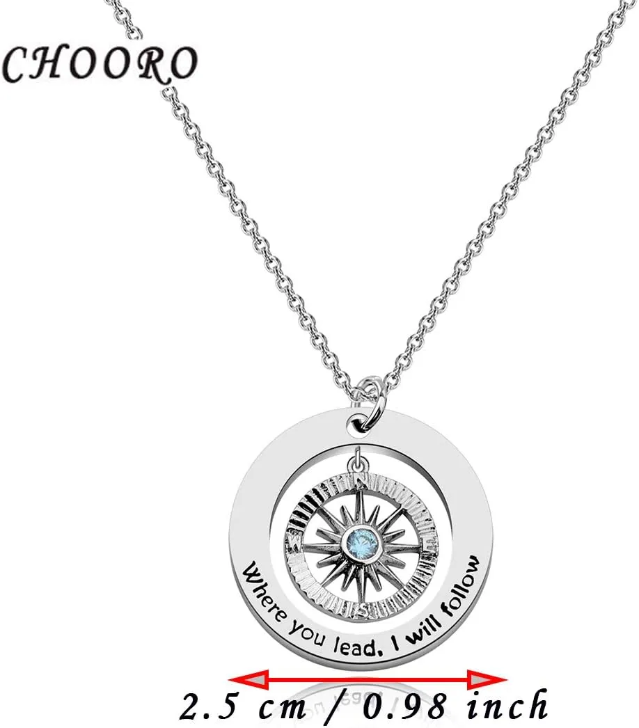 CHOORO Mother Daughter Jewelry Where You Lead I Will Follow Compass Pendant Necklace Gift for Mother and Daughter