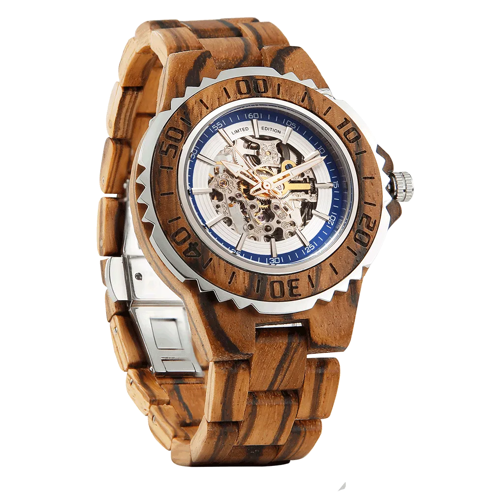 Classic Mens Automatic Zebra Wood Watch Zebra Wood