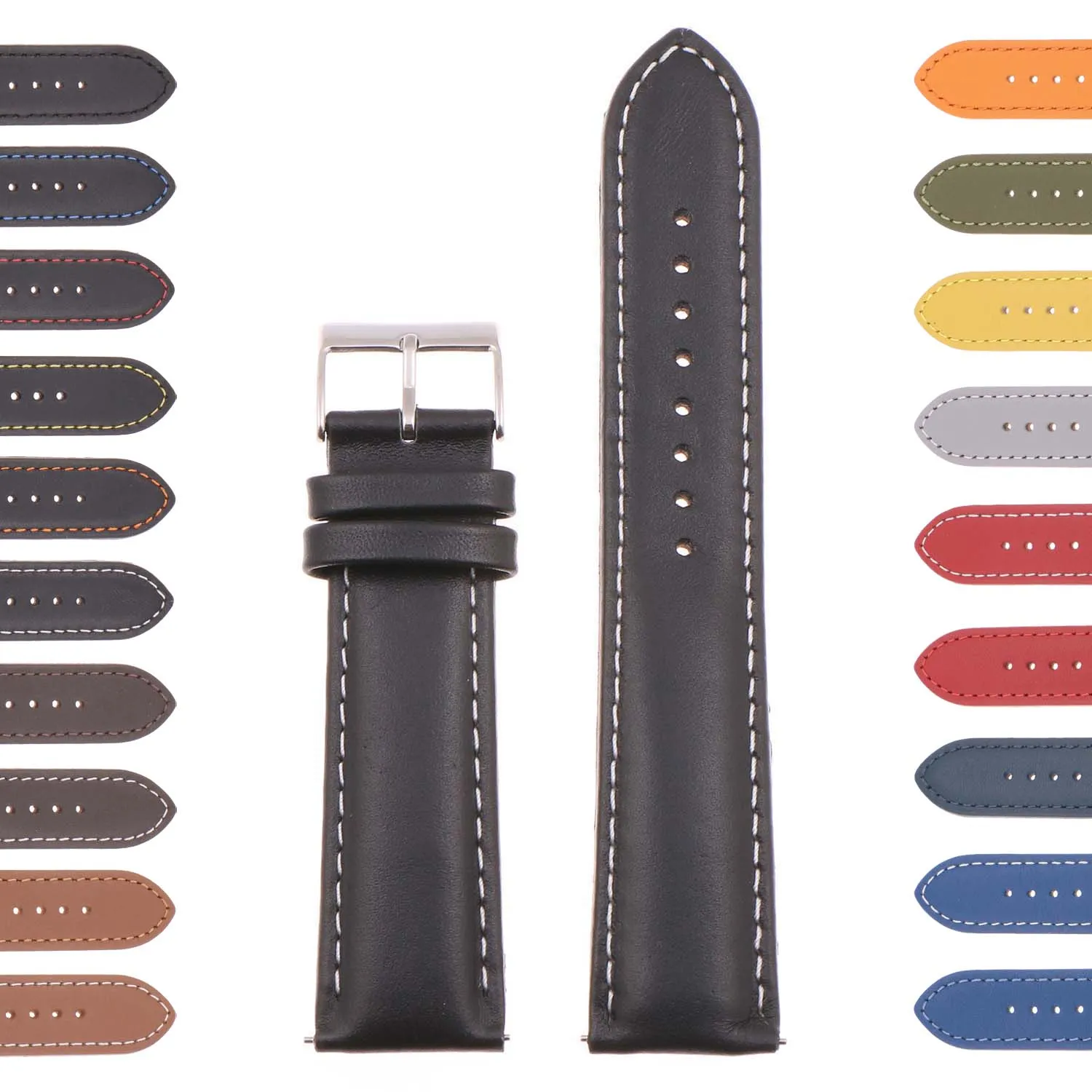 Classic Stitched Leather Strap For MoonSwatch
