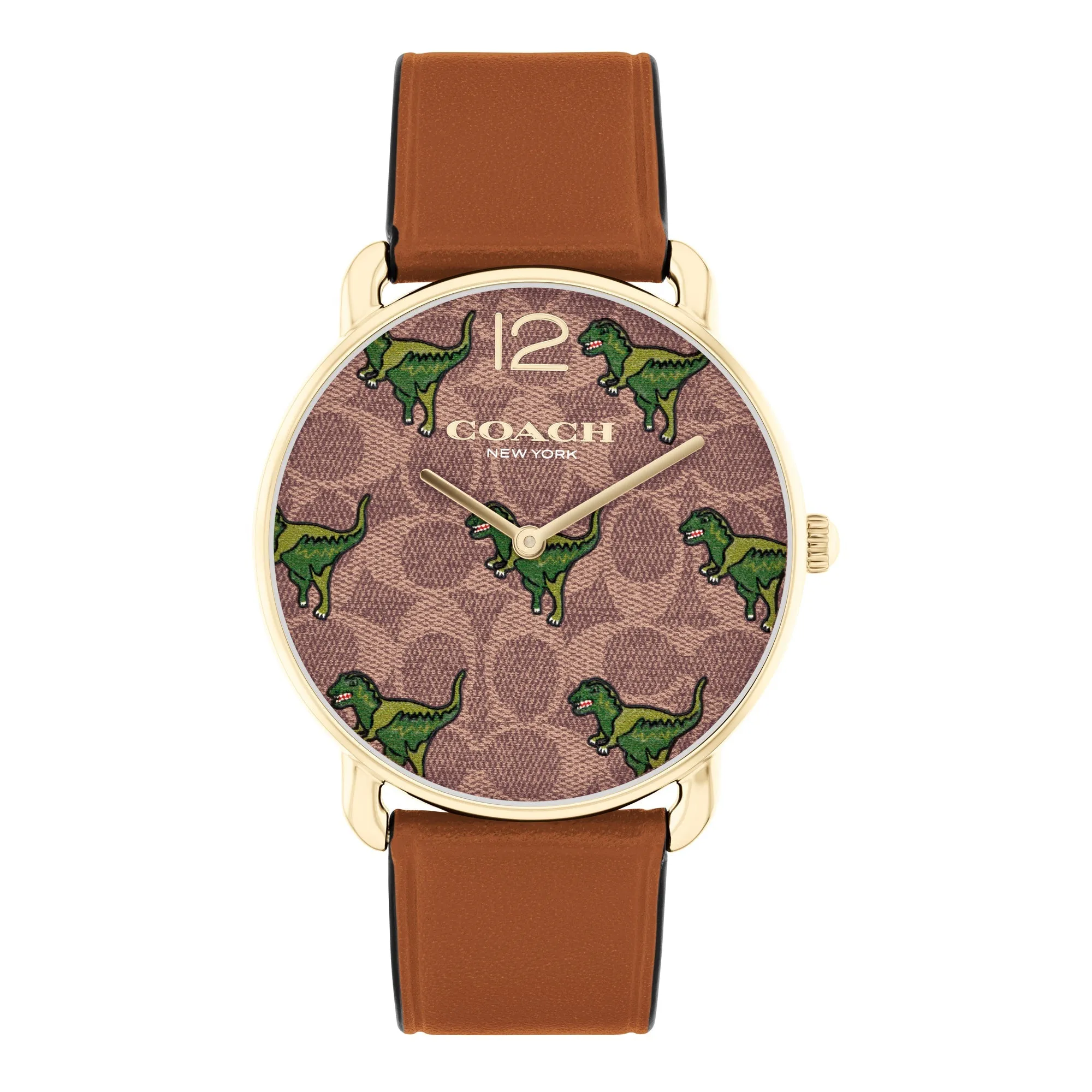 COACH Elliot T-Rex-Pattern Dial and Brown Saddle Leather Strap Watch 36mm - 14504284