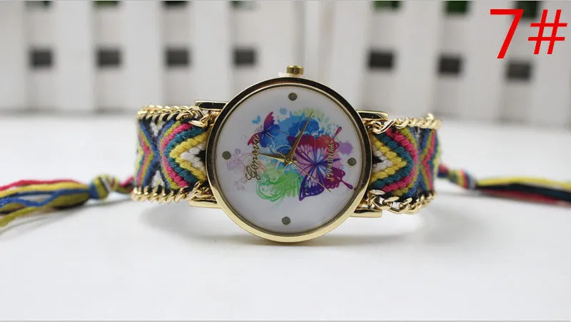 Color Matching Spinning Butterfly Flower Print Watch