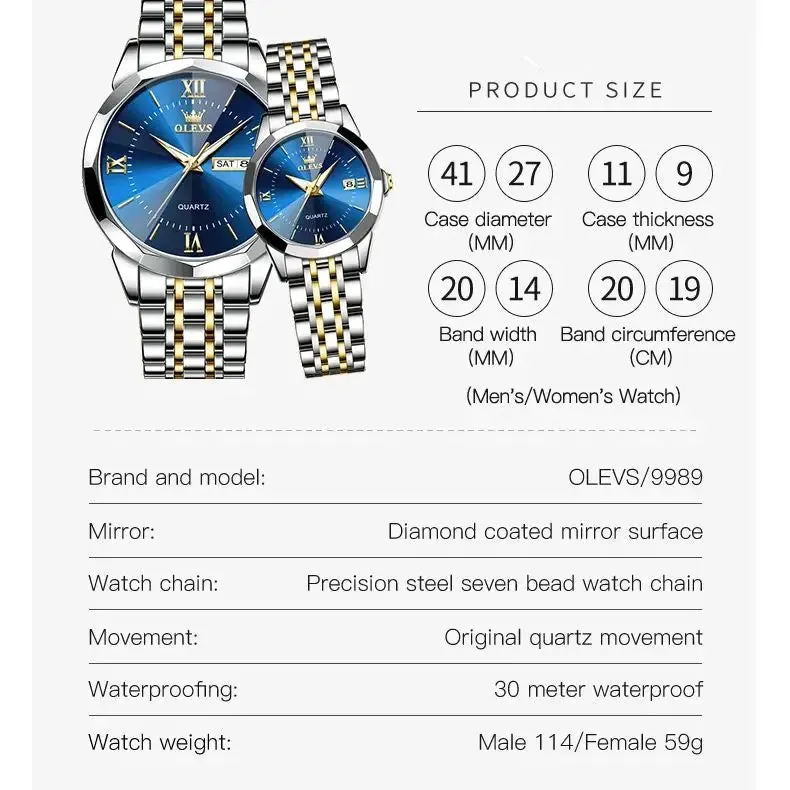 Couple Watches Set - Automatic Moon Phase Waterproof Wristwatches