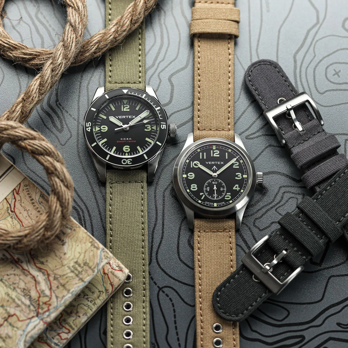 Croyde Canvas Watch Strap - Charcoal Black