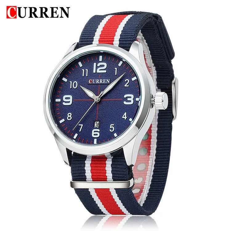 Curren Luxury Brand Nylon Strap Analog Display Date Men's Quartz Watch Casual Watch Men Wristwatch