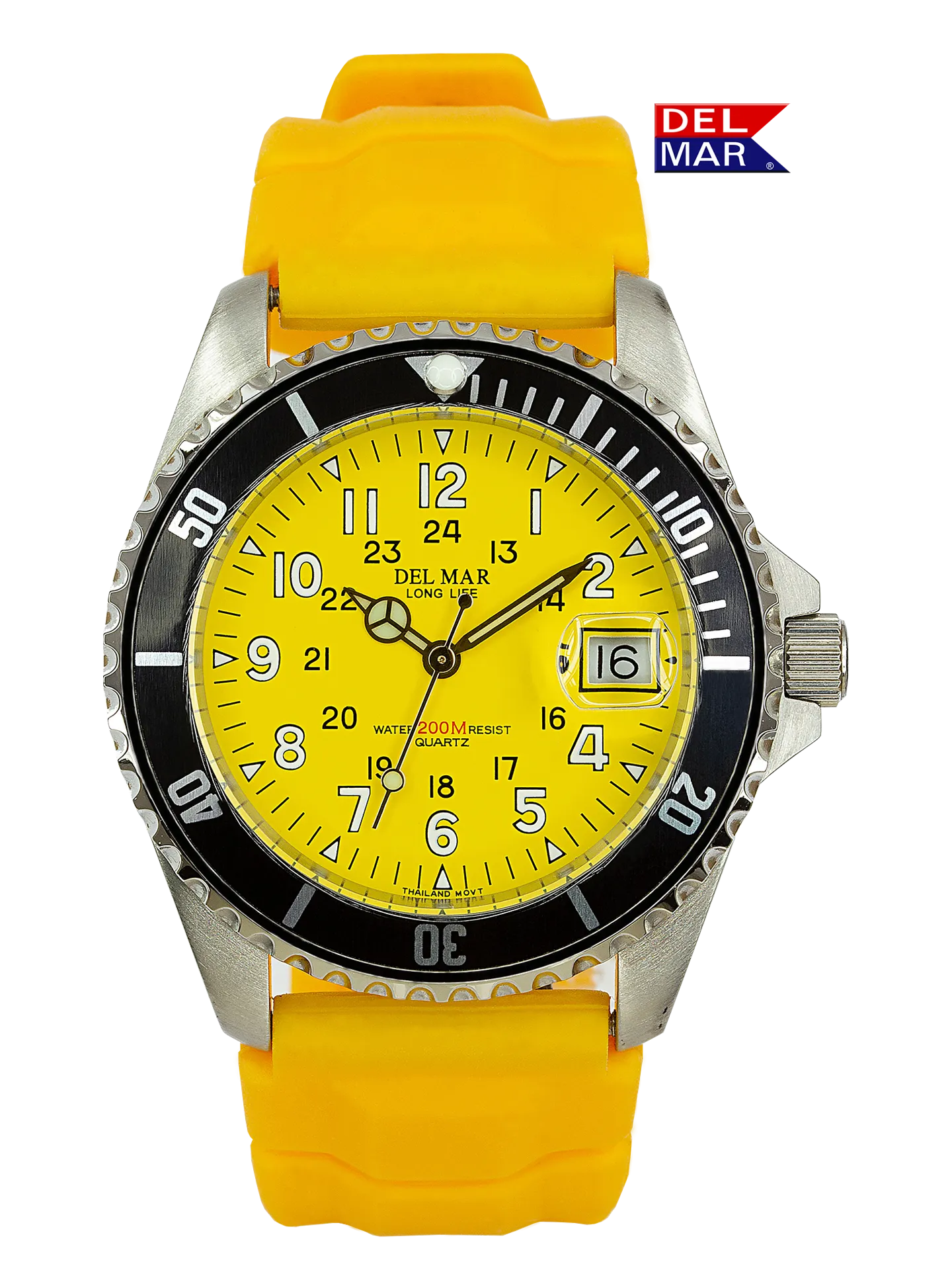 Del Mar Watches Men's and Youth Sportstrap: Yellow Face with numbers, 200M Watch #50267