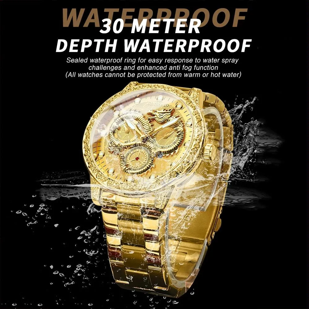 Dragon Embossed Luminous Waterproof Watch - Quartz
