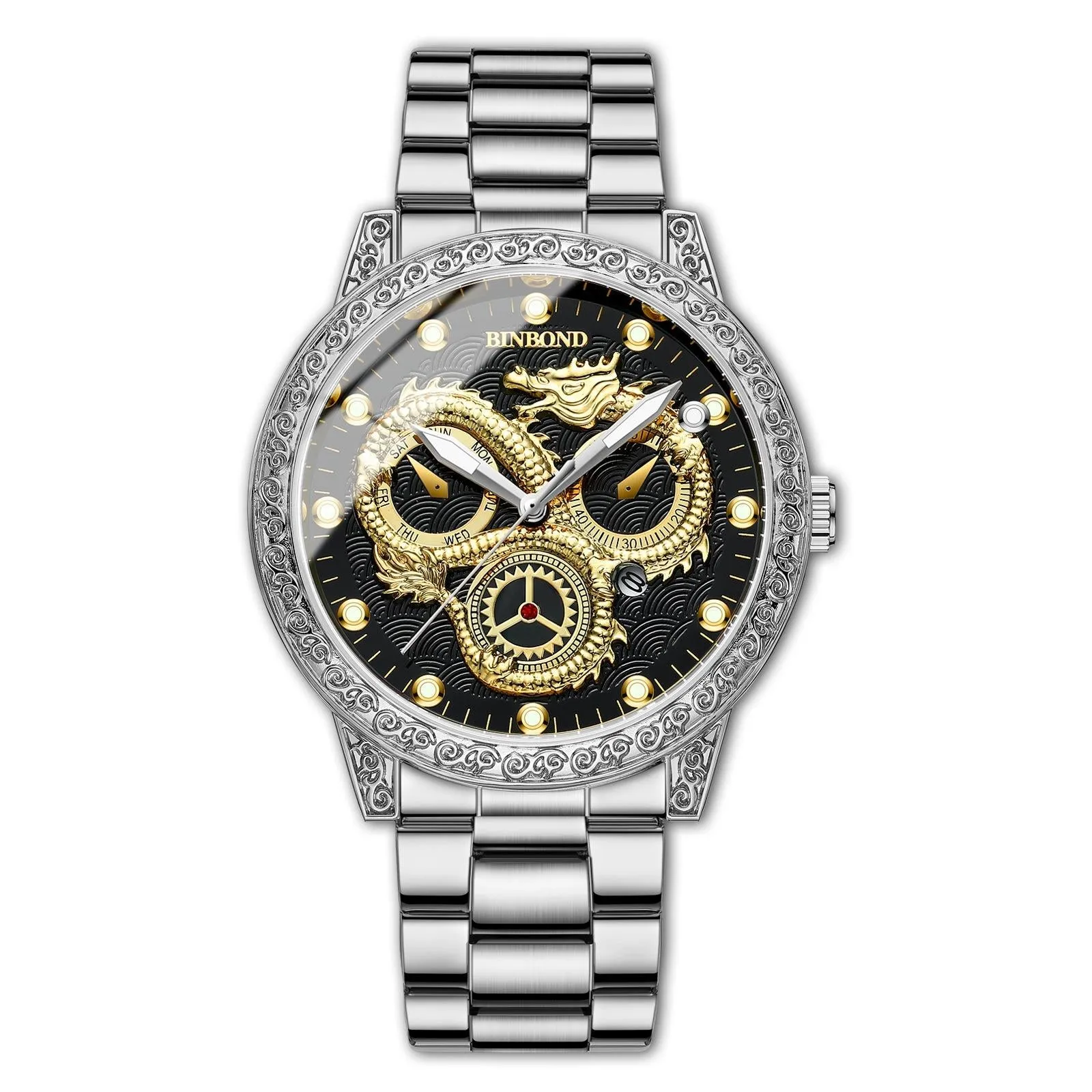 Dragon Embossed Luminous Waterproof Watch - Quartz