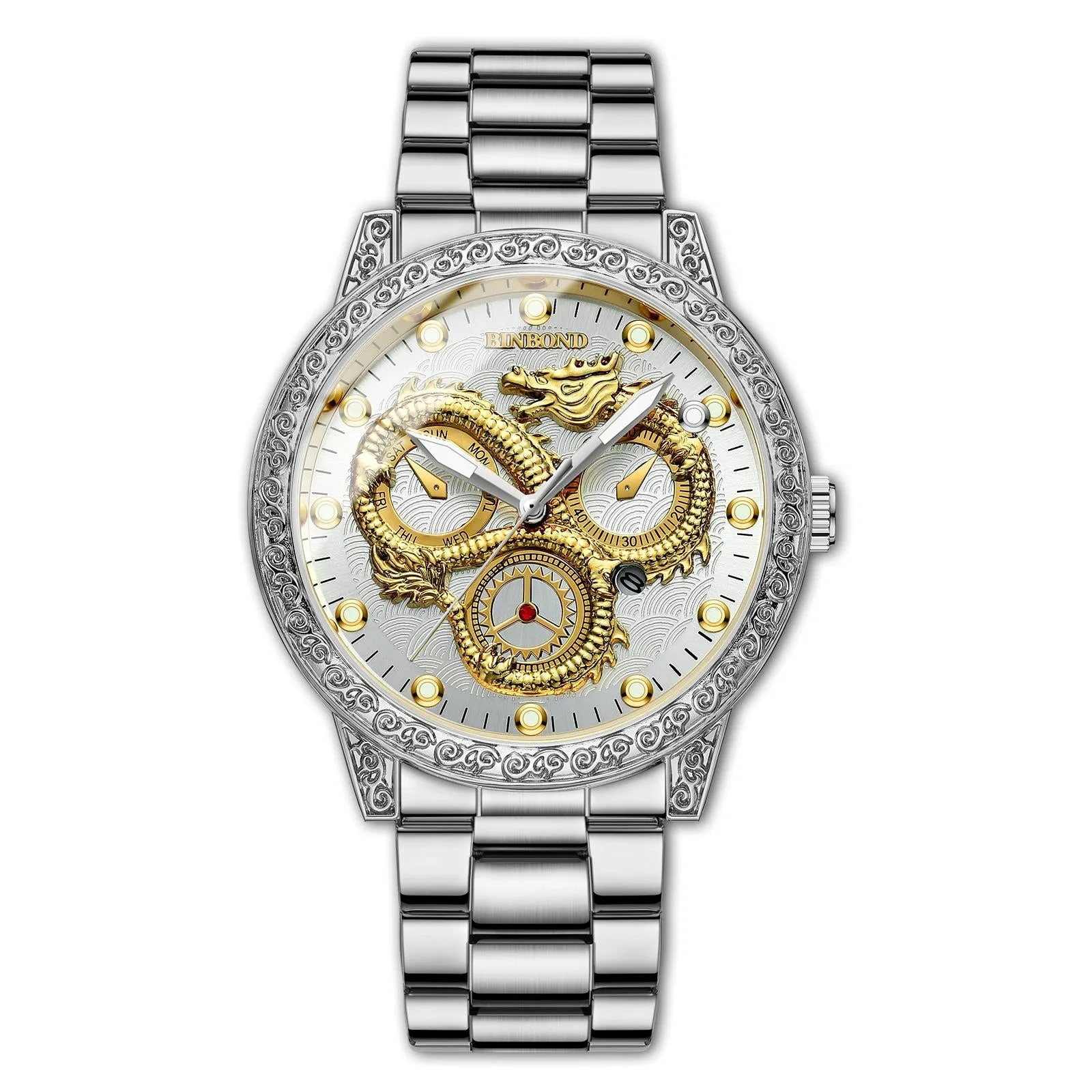 Dragon Embossed Luminous Waterproof Watch - Quartz